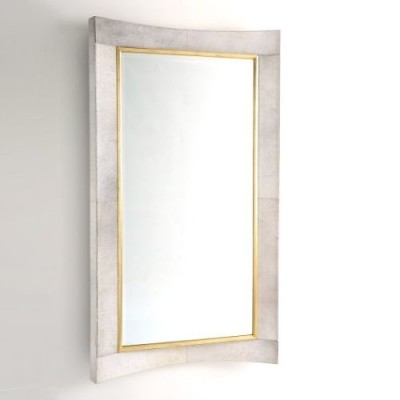 84" Tall Large Floor Mirror White Hair on Hide Leather Beveled Glass Gold Leaf   262906434292